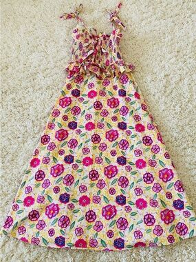 CeliaB Yellow Floral Tie-Strap Smocked Maxi Dress